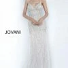 Mermaid Dresses Jovani 68827 Long Fitted Cream Dress Formal Evening Gown Feather Skirt V Neck