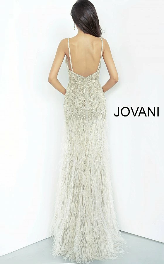 Mermaid Dresses Jovani 68827 Long Fitted Cream Dress Formal Evening Gown Feather Skirt V Neck 4 Mermaid Dresses Jovani 68827 Long Fitted Cream Dress Formal Evening Gown Feather Skirt V Neck
