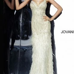 Mermaid Dresses Jovani 68827 Long Fitted Cream Dress Formal Evening Gown Feather Skirt V Neck 8 Mermaid Dresses Jovani 68827 Long Fitted Cream Dress Formal Evening Gown Feather Skirt V Neck