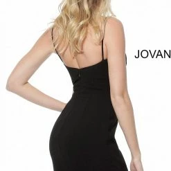 Jovani 68988 Black Embellished Hem V Neckline Cocktail Dress