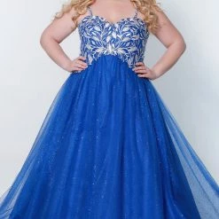 Sydney's Closet SC7329 Glitter And Lace Prom Dress Ball Gown Plus Sized SC 7329 Ballgown Dresses