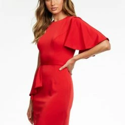 Ashleylauren Ashley Lauren 4476 White Cocktail Dress Crew Neckline One Cape Sleeve Fitted Crepe