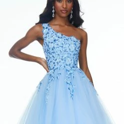 Ashleylauren Ashley Lauren 11004 One Shoulder Tulle Prom Dress With Sequin Applique