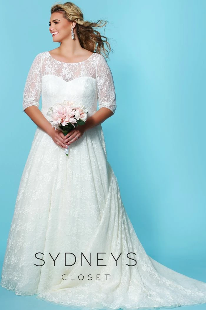Long Sleeve Dresses Sydney's Closet SC5216 Lace Sleeves A Line Plus Sized Wedding Dress SC 5216 Charlotte 7 Long Sleeve Dresses Sydney's Closet SC5216 Lace Sleeves A Line Plus Sized Wedding Dress SC 5216 Charlotte
