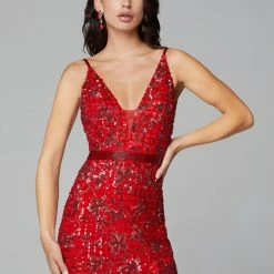 Primavera Couture 3630 Long Fitted Beaded Formal Prom Dress Slit V Neck Backless