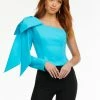 Ashleylauren Ashley Lauren 9004 One Shoulder Scuba Top With Bow Detail