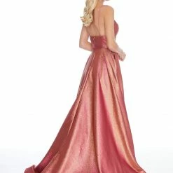 In Stock Ashley Lauren 1937 Hot Pink/Gold Prom Dress Sz 4,6,8 Metallic Shimmer V Neckline A Line