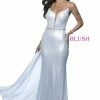 In Stock Mermaid Dresses Blush Prom 11983 Size 16 White Liquid Shimmer Mermaid Prom Dress With Overskirt
