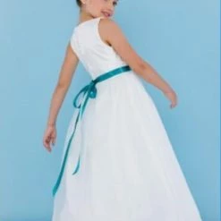 Rosebuds 5111 Long V Neck Flower Girl Dress Ribbon First Communion Long Sleeve Dresses