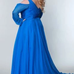 Johnathan Kayne For Sydney's Closet JK2205 Chiffon Prom Dress Cold Shoulder Long Sleeve Plus Sized JK 2205 Long Sleeve Dresses