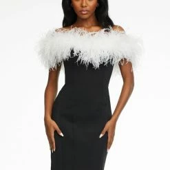 Ashleylauren Ashley Lauren 4490 Fitted Scuba Cocktail Dress With Feather Detail Knee Length
