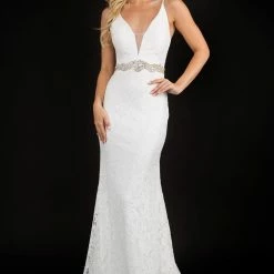 Nina Canacci 2299 Plunging V Neckline Long Lace Wedding Dress Prom Evening Gown