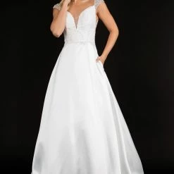 Nina Canacci 2300 Embellished Cap Sleeve Wedding Dress Sheer Lace Back A Line