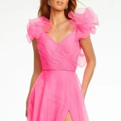 Ashleylauren Ashley Lauren 11166 Organza Prom Dress With Ruffle Shoulder Detail Ballgown Dresses