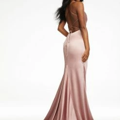 Ashleylauren Corset Dresses Ashley Lauren 11162 Spaghetti Strap Ruched Satin Evening Gown