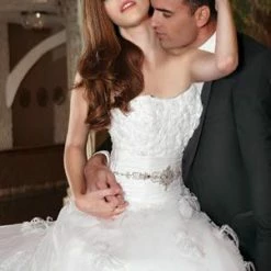 In Stock Impression Bridal 11011 Long A Line Wedding Dress Feather Tulle Flower Corset Ballgown
