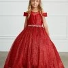 In Stock Tip Top 7029 Size 4 Red Long Girls Glitter Pageant Dress Ballgown Off The Shoulder