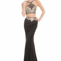 In Stock Mermaid Dresses Johnathan Kayne 7079 Prom Dress Pageant Jersey Gown Black/Gold Size 4