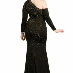 In Stock Long Sleeve Dresses Johnathan Kayne 7215 One Sleeve Choker Pageant Dress Black Prom Gown Size 4