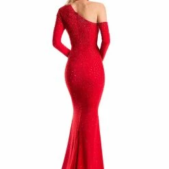 In Stock Long Sleeve Dresses Johnathan Kayne 7215 One Sleeve Choker Pageant Dress Black Prom Gown Size 4