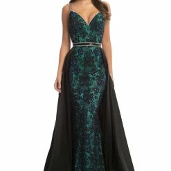 In Stock Johnathan Kayne 7242 Size 4 Canary Yellow Lace V Neck Pageant Gown Prom Dress OverSkirt