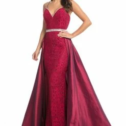 In Stock Johnathan Kayne 7242 Size 0, 10 Raspberry Prom Dress Lace Pageant Gown OverSkirt Crystal Waistline Belt