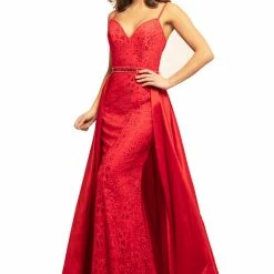 In Stock Johnathan Kayne 7242 Size 4 Canary Yellow Lace V Neck Pageant Gown Prom Dress OverSkirt