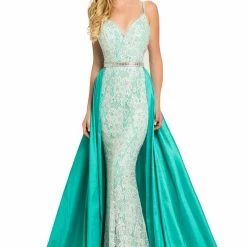 Johnathan Kayne 7242 Prom Dress Lace Pageant Gown Over Skirt Crystal Waistline Belt