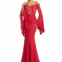 Johnathan Kayne 7244 Lace Bell Sleeve Off Shoulder Prom Dress Pageant Gown Embellished Long Sleeve Dresses