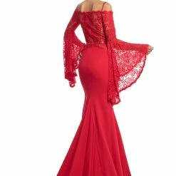 Johnathan Kayne 7244 Lace Bell Sleeve Off Shoulder Prom Dress Pageant Gown Embellished Long Sleeve Dresses