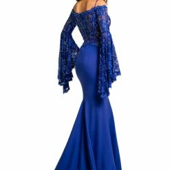 Johnathan Kayne 7244 Lace Bell Sleeve Off Shoulder Prom Dress Pageant Gown Embellished Long Sleeve Dresses