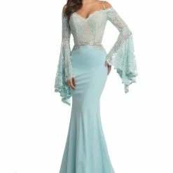 Johnathan Kayne 7244 Lace Bell Sleeve Off Shoulder Prom Dress Pageant Gown Embellished Long Sleeve Dresses