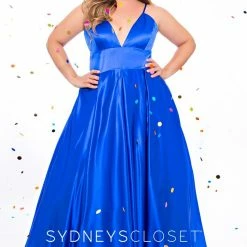Discontinued Sydneys Closet SC 7270 V Neckline Long Satin Plus Size Prom Dress Evening Gown Formal Ballgown Dresses