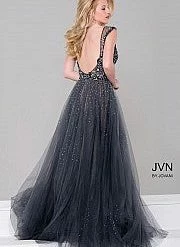 In Stock Jovani JVN 46081 Size 0 Charcoal Prom Dress Overskirt Pageant Gown Sheer Long Sleeve Dresses 6 In Stock Jovani JVN 46081 Size 0 Charcoal Prom Dress Overskirt Pageant Gown Sheer Long Sleeve Dresses