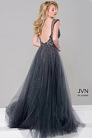In Stock Jovani JVN 46081 Size 0 Charcoal Prom Dress Overskirt Pageant Gown Sheer Long Sleeve Dresses 4 In Stock Jovani JVN 46081 Size 0 Charcoal Prom Dress Overskirt Pageant Gown Sheer Long Sleeve Dresses