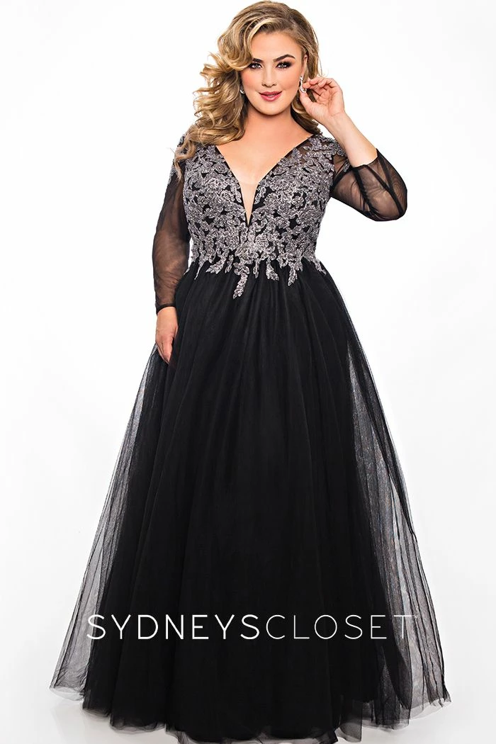 Ballgown Dresses Sydney's Closet SC7299 Sheer Sleeves Tulle Prom Dress Ball Gown Lace Top And Sleeves SC 7299 4 Ballgown Dresses Sydney's Closet SC7299 Sheer Sleeves Tulle Prom Dress Ball Gown Lace Top And Sleeves SC 7299