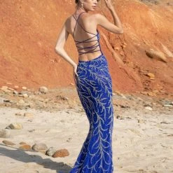 In Stock Primavera Couture 3636 Size 00 Long Fitted Beaded Prom Dress V Neck Slit Formal Pageant