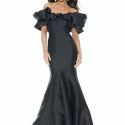 Ashleylauren Ashley Lauren 11057 Off The Shoulder Mikado Prom Dress With Oversized Ruffles