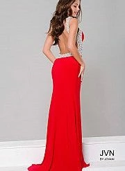 In Stock Jovani JVN 47030 Size 00 Red Long Stretch Jersey Prom Dress Pageant Prom