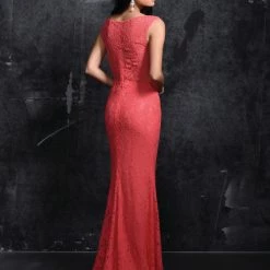 In Stock Nina Canacci 7363 Size 10 Long Lace Fitted Cap Sleeve Formal Dress Coral Sheer Long Sleeve Dresses