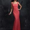 In Stock Nina Canacci 7363 Size 10 Long Lace Fitted Cap Sleeve Formal Dress Coral Sheer Long Sleeve Dresses