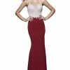 In Stock Backless Dresses Nina Canacci 7369 Size 8 Burgundy High Neckline Fitted Prom Dress Evening Gown