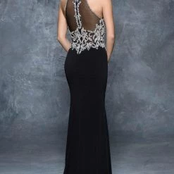In Stock Nina Canacci 7370 Size 6 Black Embellished Fitted High Neck Dress Formal Evening