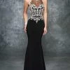 In Stock Nina Canacci 7370 Size 6 Black Embellished Fitted High Neck Dress Formal Evening