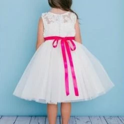 Rosebuds 5136 Short Knee Length Flared Flower Girl Dress Sheer BNeckline