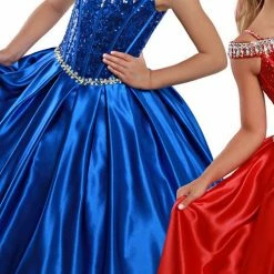 In Stock Ritzee Girls 7707 Size 10 Long Satin Pageant Dress Sequin Off The Shoulder Ballgown Tassel Ballgown Dresses