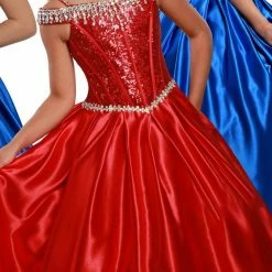 In Stock Ritzee Girls 7707 Size 10 Long Satin Pageant Dress Sequin Off The Shoulder Ballgown Tassel Ballgown Dresses
