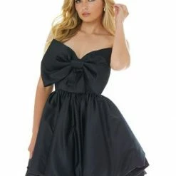 Ashleylauren Ashley Lauren 4218 Cocktail Dress Short Bubble Hem With Bow Neckline Strapless Satin