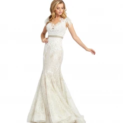 Mac Duggal 79230 Mermaid Metallic Lace Feather Formal Dress Pageant Prom Gown