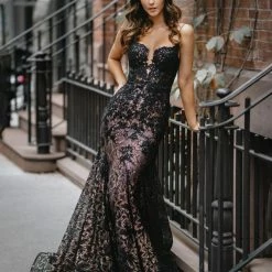 Mac Duggal 79252M Metallic Lace Sheer Corset Mermaid Prom Dress Pageant Gown Metallic Dresses